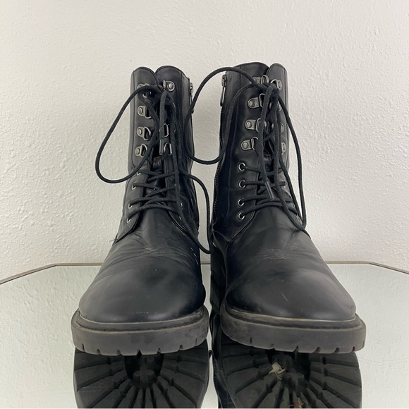 TORRID Black Dark Grey Faux Leather Metal Heel Mid Calf Lace Up Combat Boots - Picture 5 of 14